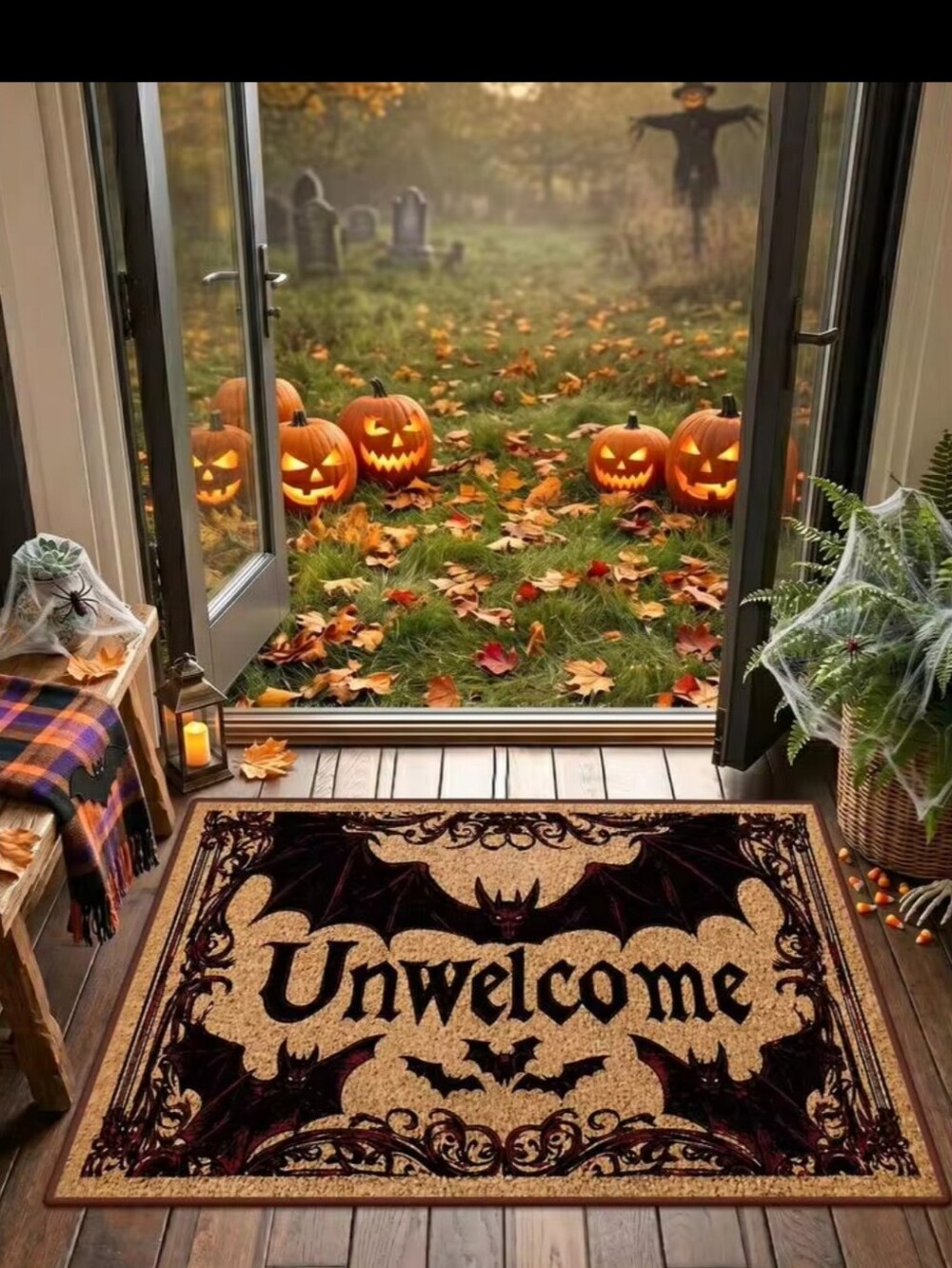 NWT Unwelcome Funny Bat Halloween Fall Welcome Doormat - Picture 10 of 10